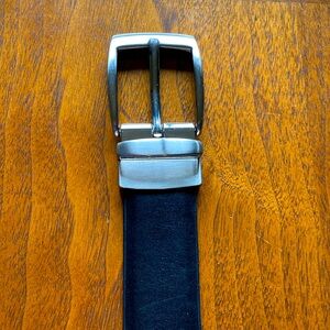 Genuine, black leather belt, size 46 Silver metal buckle